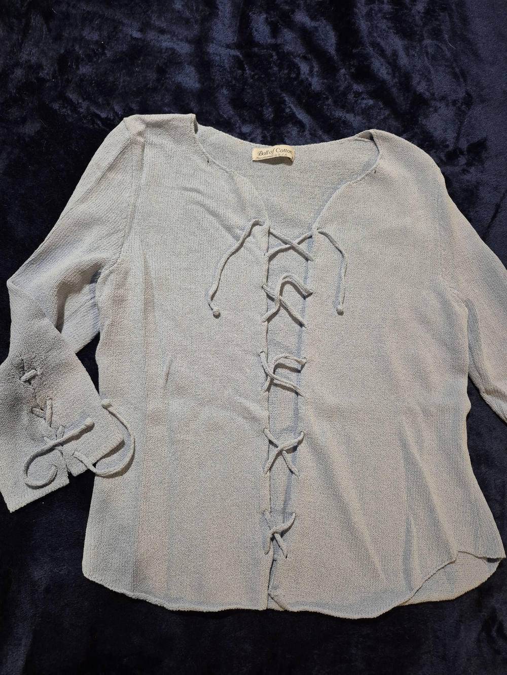 Ball of Cotton Lace-Up Light Blue Knit Blouse